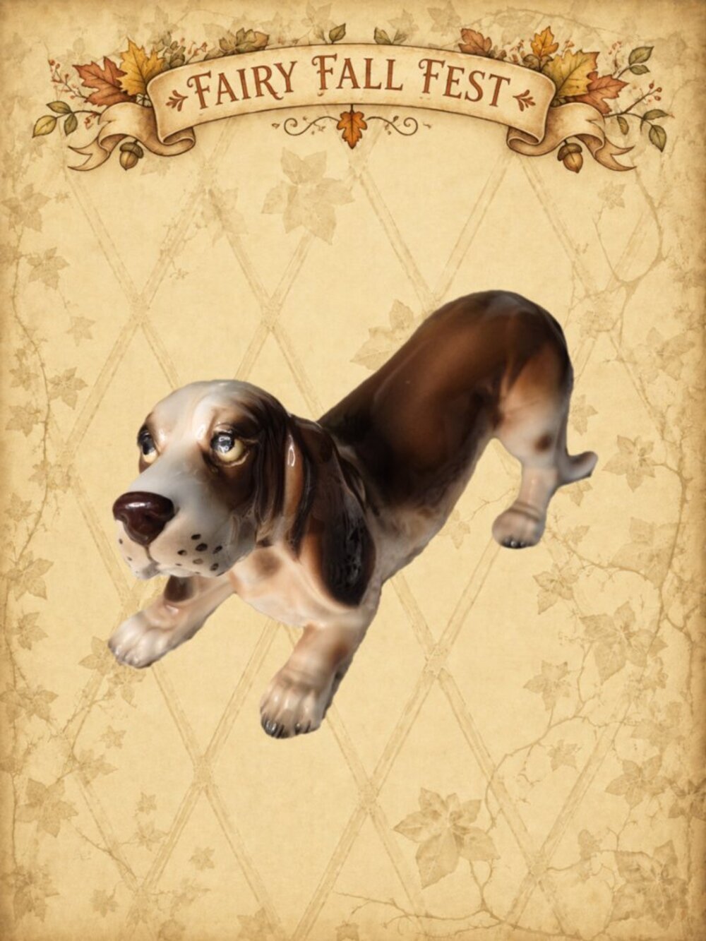 Woodland Whispers 🍃🧚‍♂️ Vintage Basset Hound Porcelain Dog Figurine